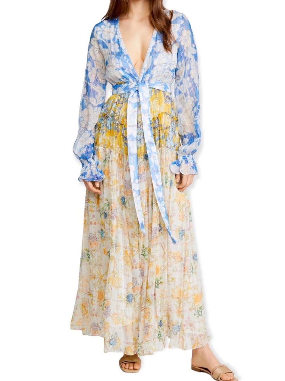 NWOT Rococo Sand Trinity Maxi Dress in Blue and Yellow Floral